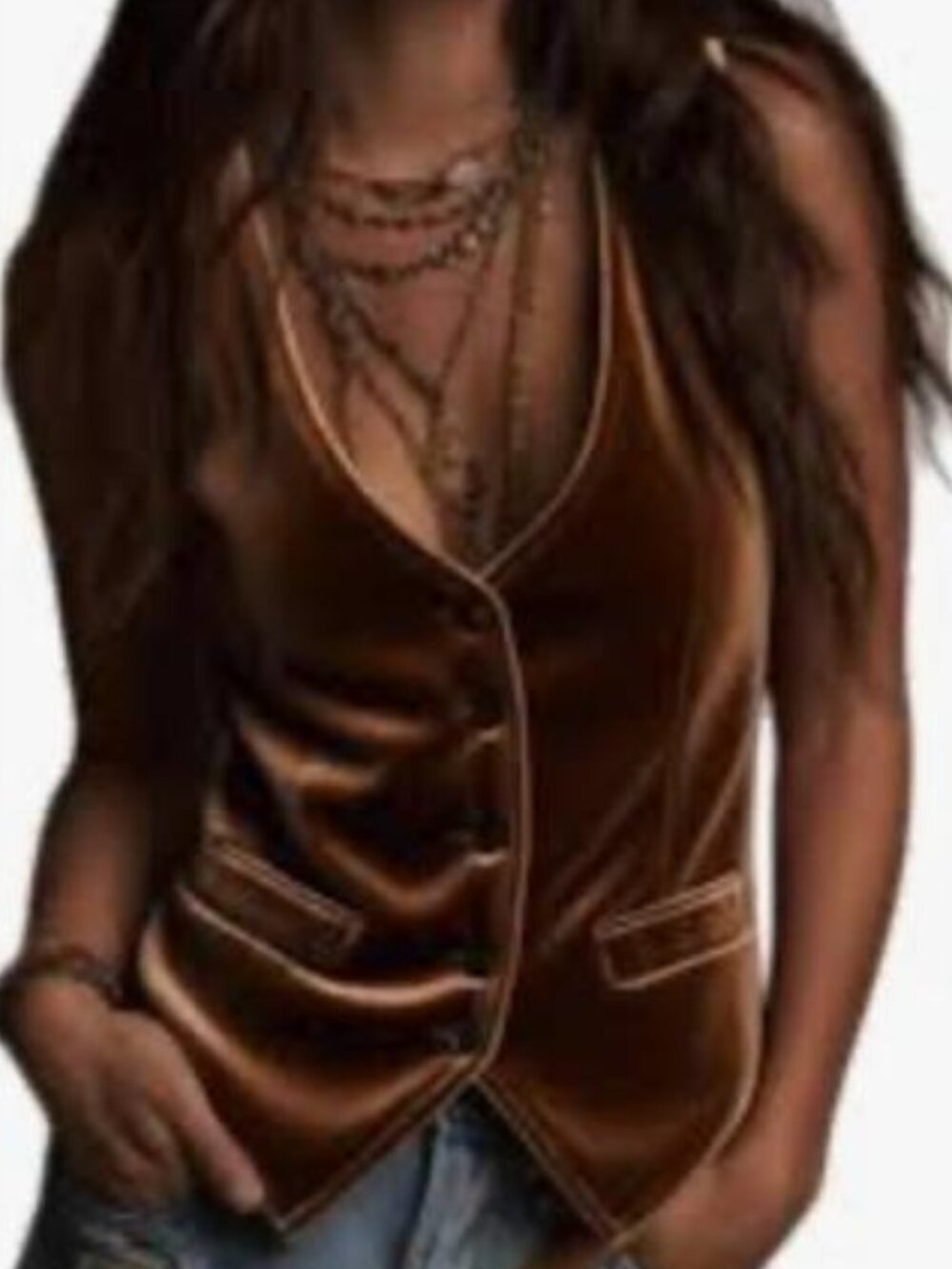 Bohemian Brown Velvet Vest-Size M - Picture 5 of 5